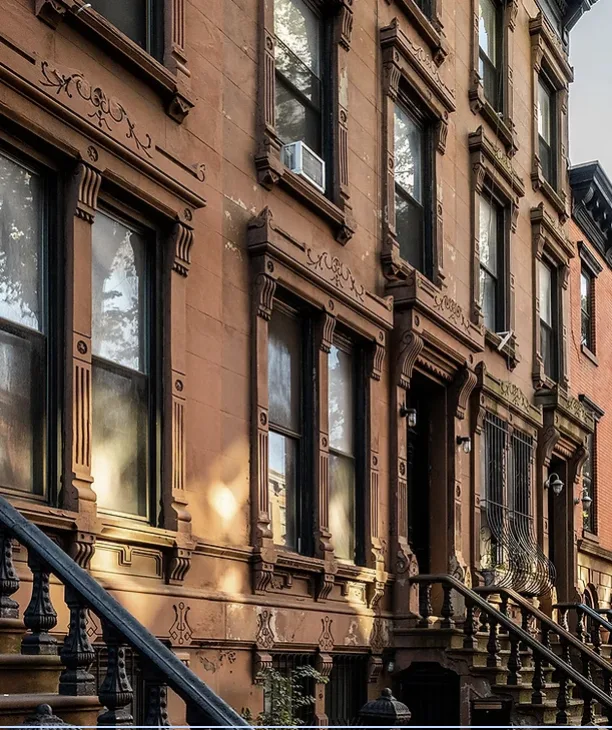 Ornate brick residential facade viewed in daylight