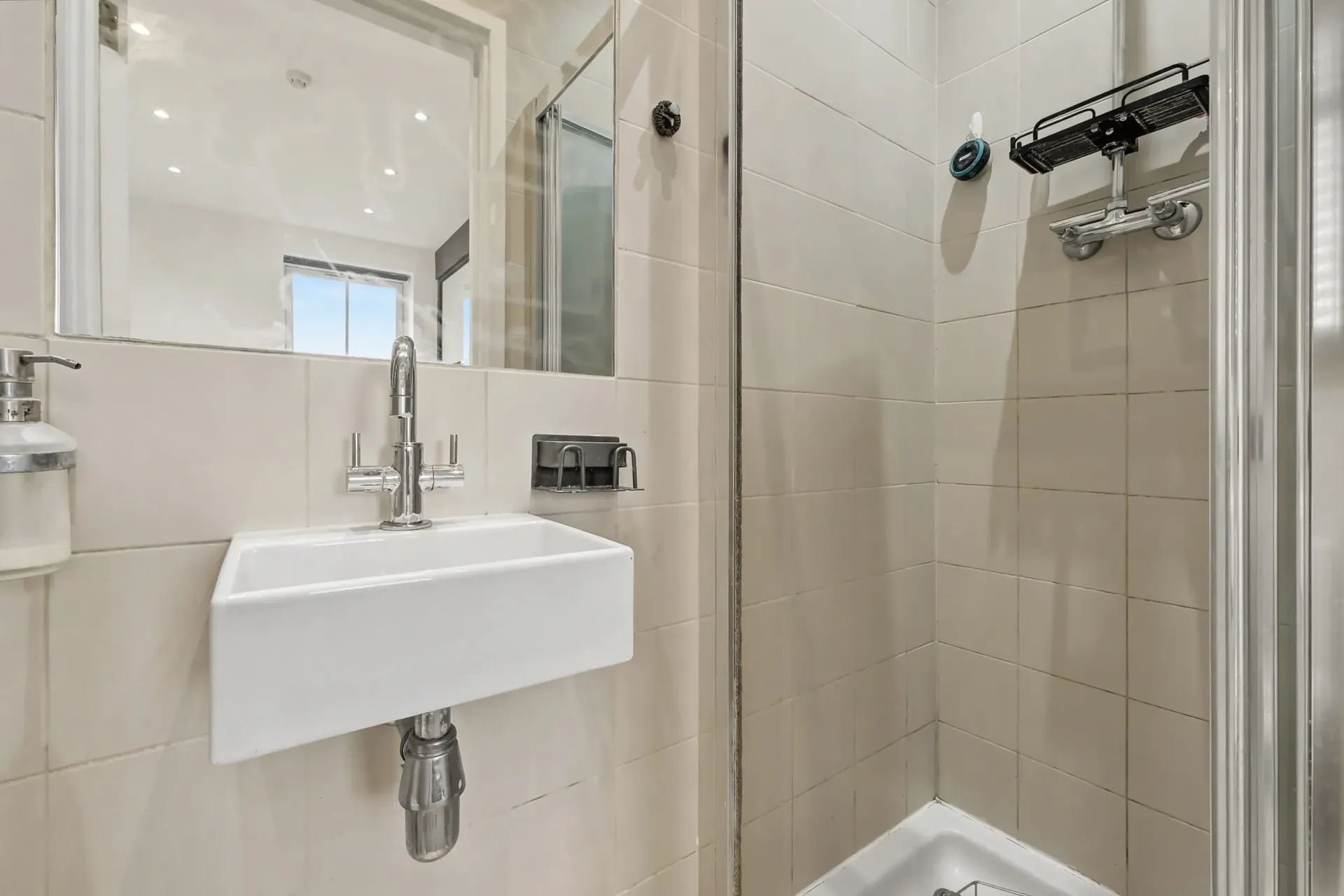 Shower room with a glass-screened shower