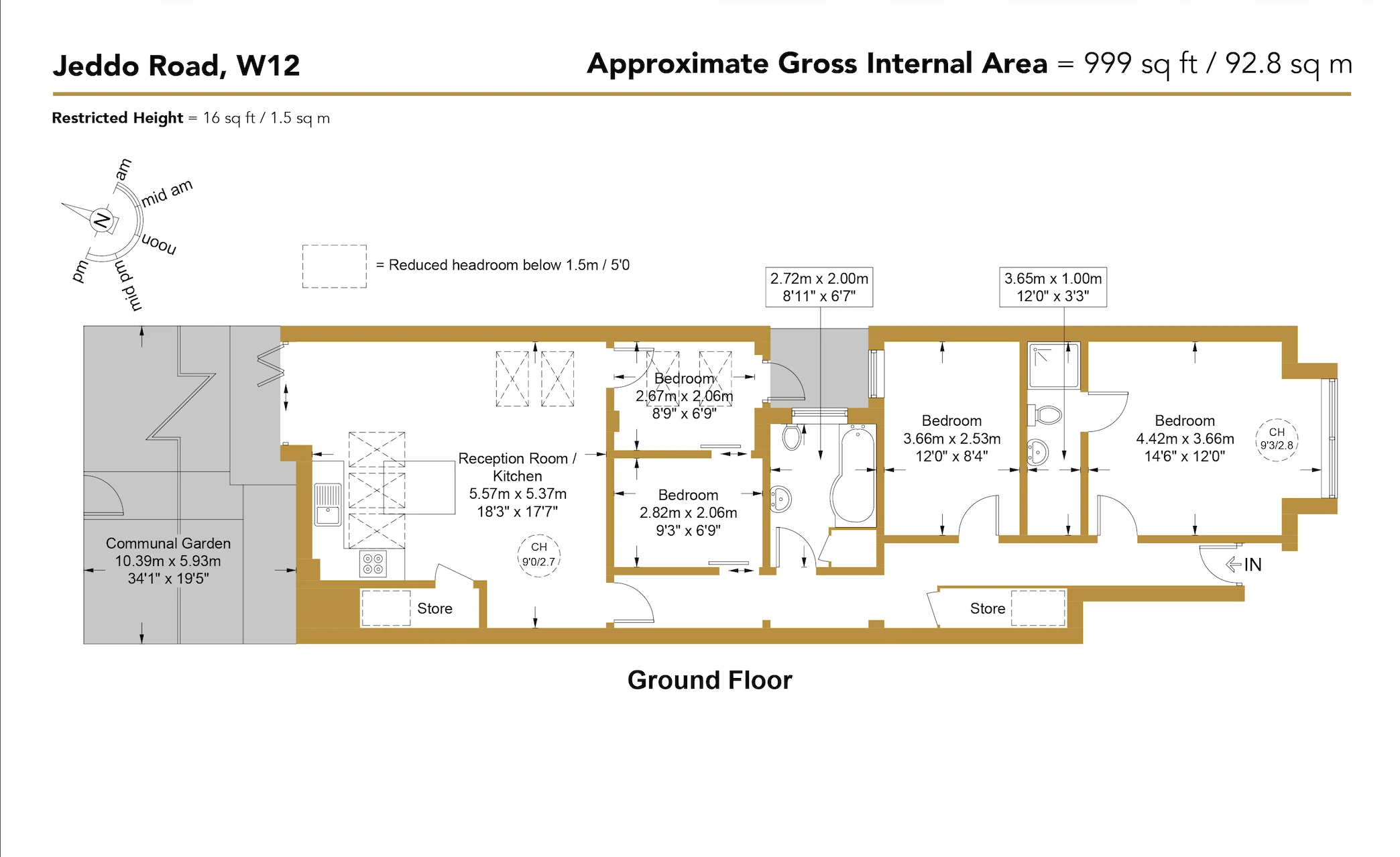 Approximate floor plan for a four-bedroom ground-floor flat on Jeddo Road, W12