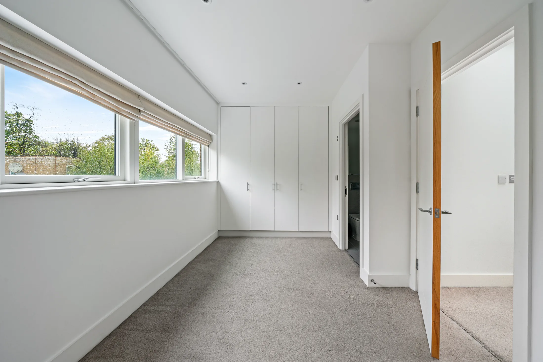 Bedroom with carpet, fitted wardrobe and large window